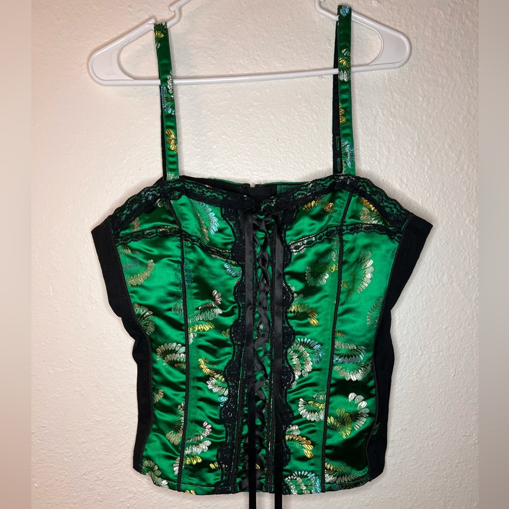 Vintage TRIPP NYC Burlesque Lace Up Corset, Goth, Emerald Green Corset Size XXL